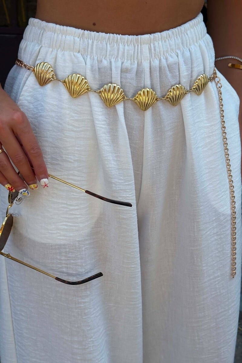 ONE COLOR SHELL DETAILS WOMAN BELT CHAIN GOLDEN ROD/GOLD - 3