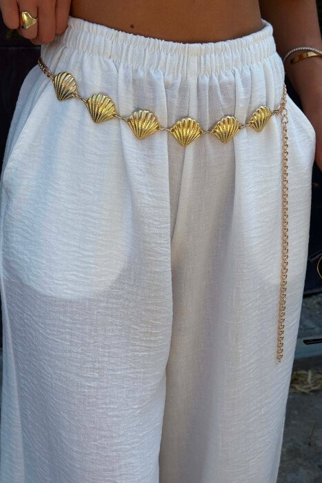 ONE COLOR SHELL DETAILS WOMAN BELT CHAIN GOLDEN ROD/GOLD - 1