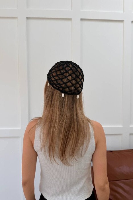 ONE COLOR SHELL DETAILS WOMAN CROCHET HAT BLACK/ E ZEZE - 2