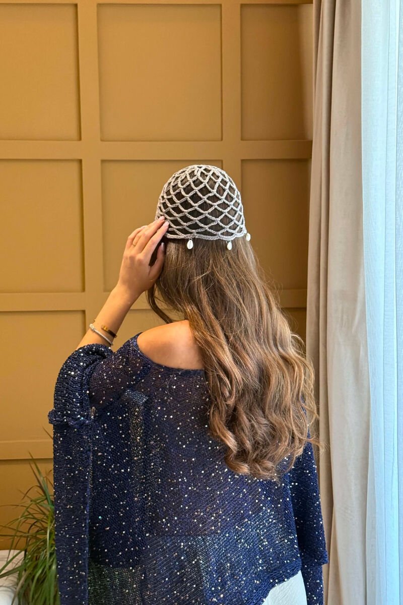 ONE COLOR SHELL DETAILS WOMAN CROCHET HAT GREY/GRI - 3