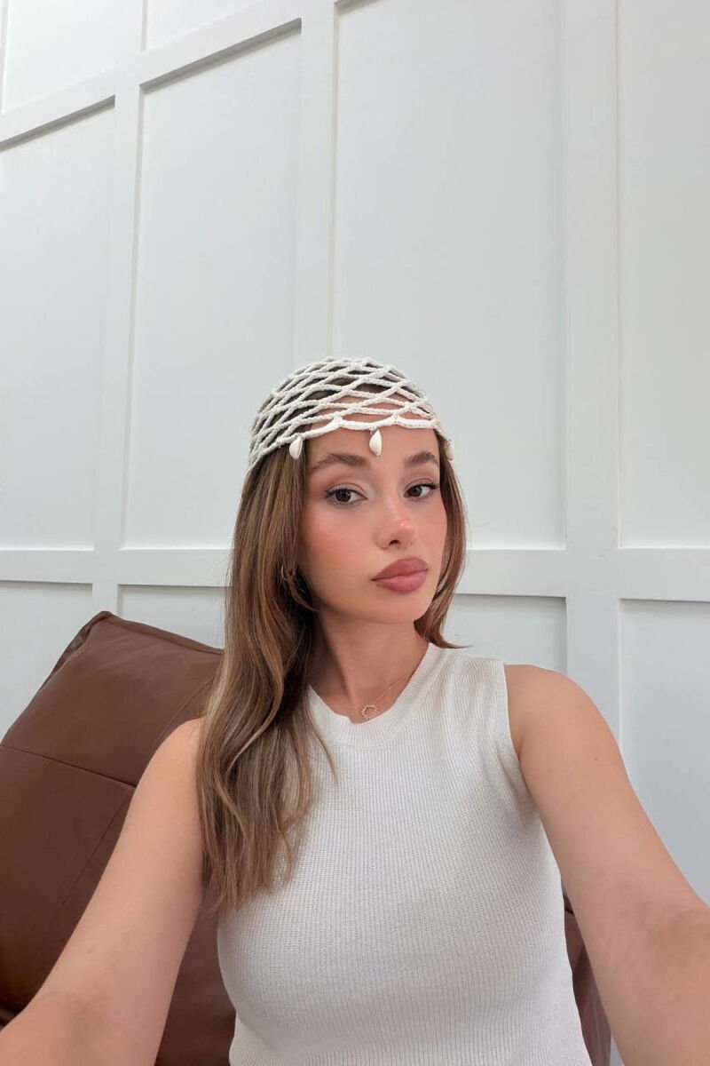 ONE COLOR SHELL DETAILS WOMAN CROCHET HAT WHITE-E BARDHE - 2
