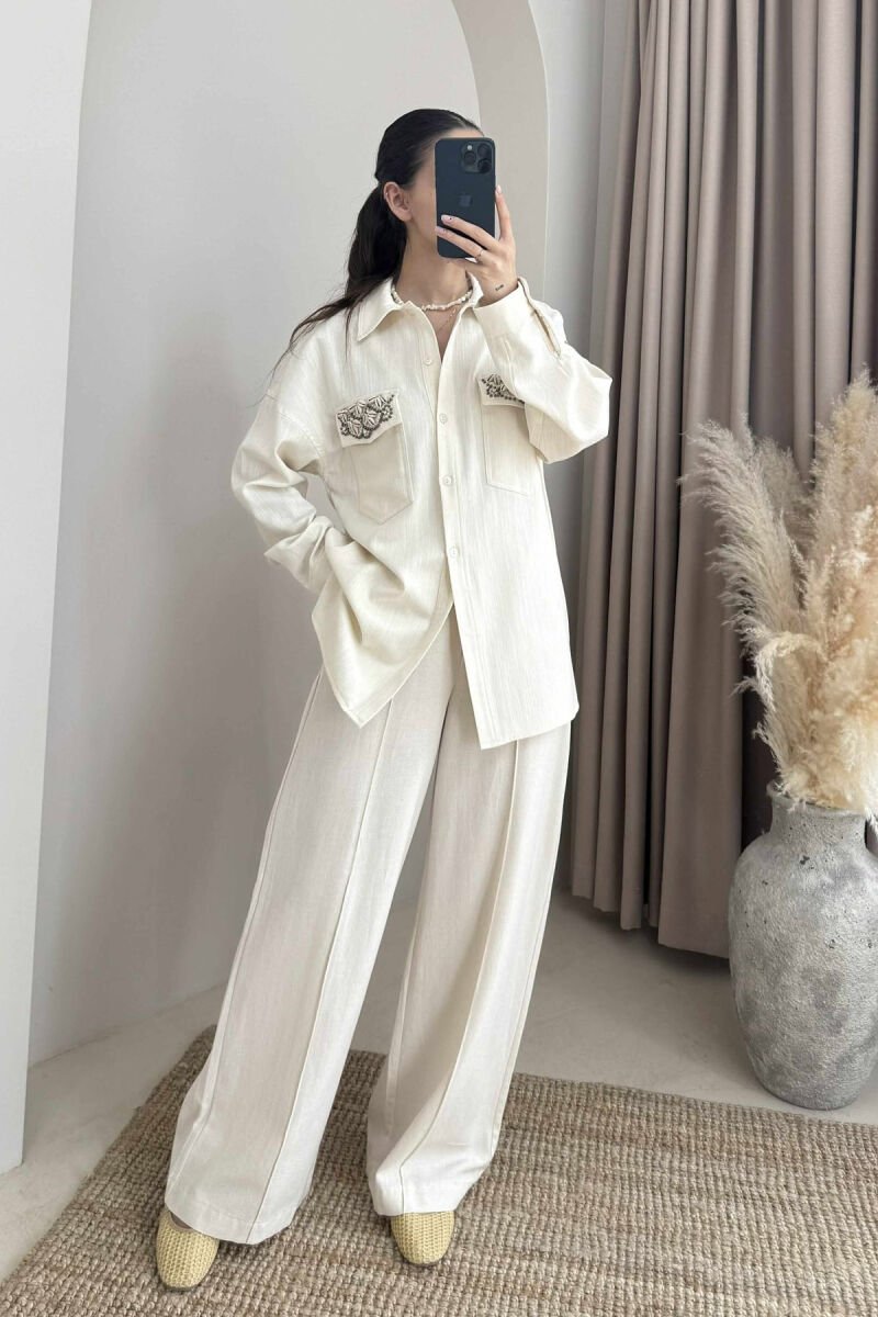ONE COLOR SHELL DETAILS WOMEN SHIRT CREAM/KREM - 1