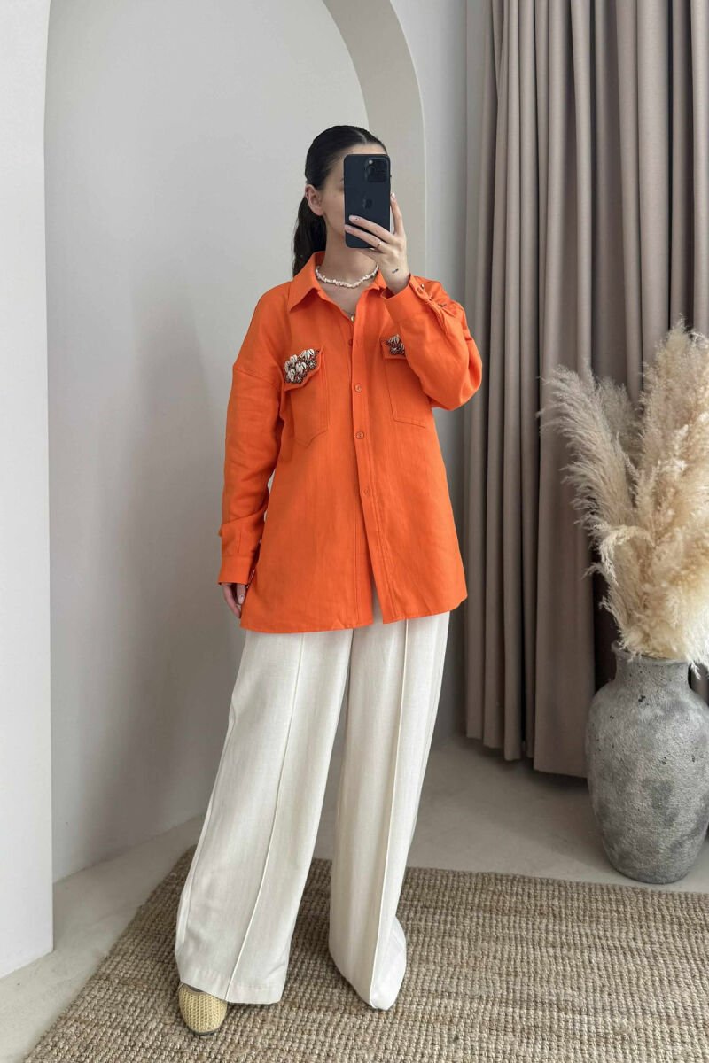 ONE COLOR SHELL DETAILS WOMEN SHIRT ORANGE/PORTOKALLI - 1