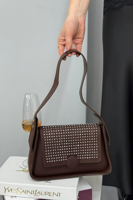 ONE COLOR SHINNY DETAILS WOMEN BAG BROWN/KAFE 