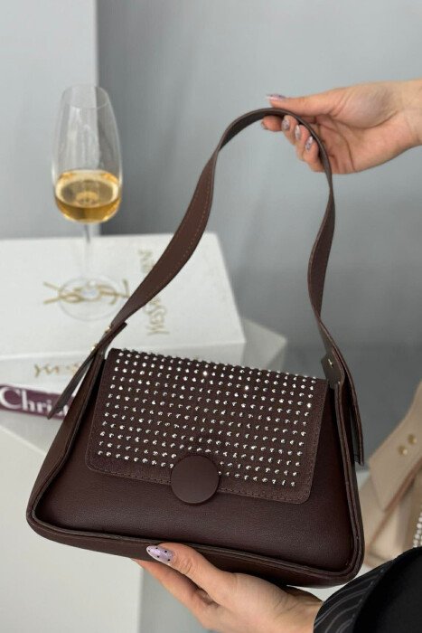 ONE COLOR SHINNY DETAILS WOMEN BAG DARK BROWN/KAE - 1