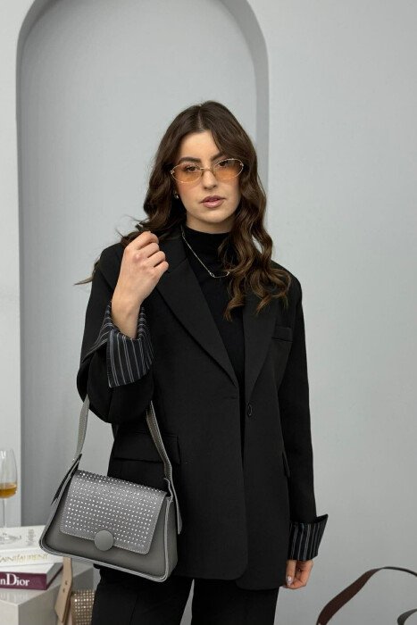 ONE COLOR SHINNY DETAILS WOMEN BAG DARK GREY/GEE - 2