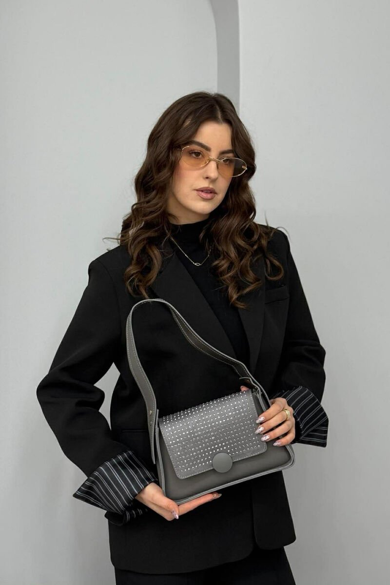 ONE COLOR SHINNY DETAILS WOMEN BAG DARK GREY/GEE - 4