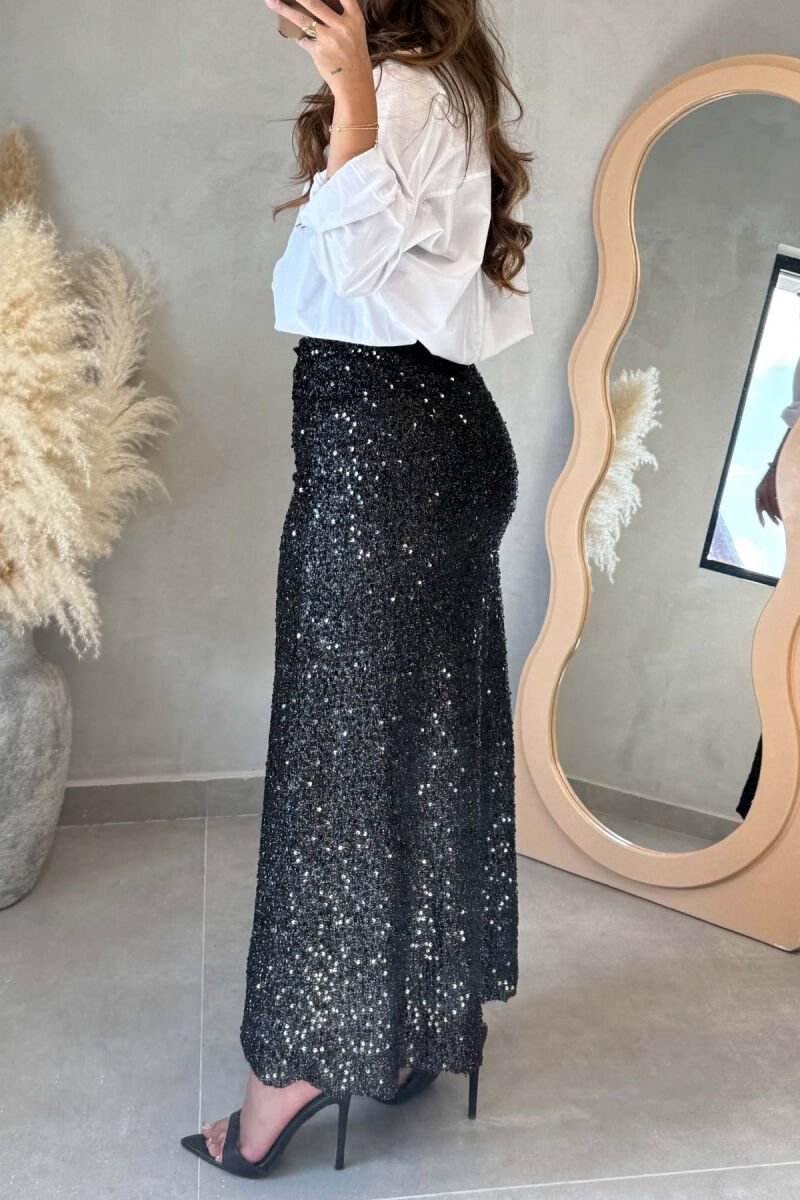 ONE COLOR SHINNY LONG WOMEN SKIRT BLACK/ E ZEZE - 3