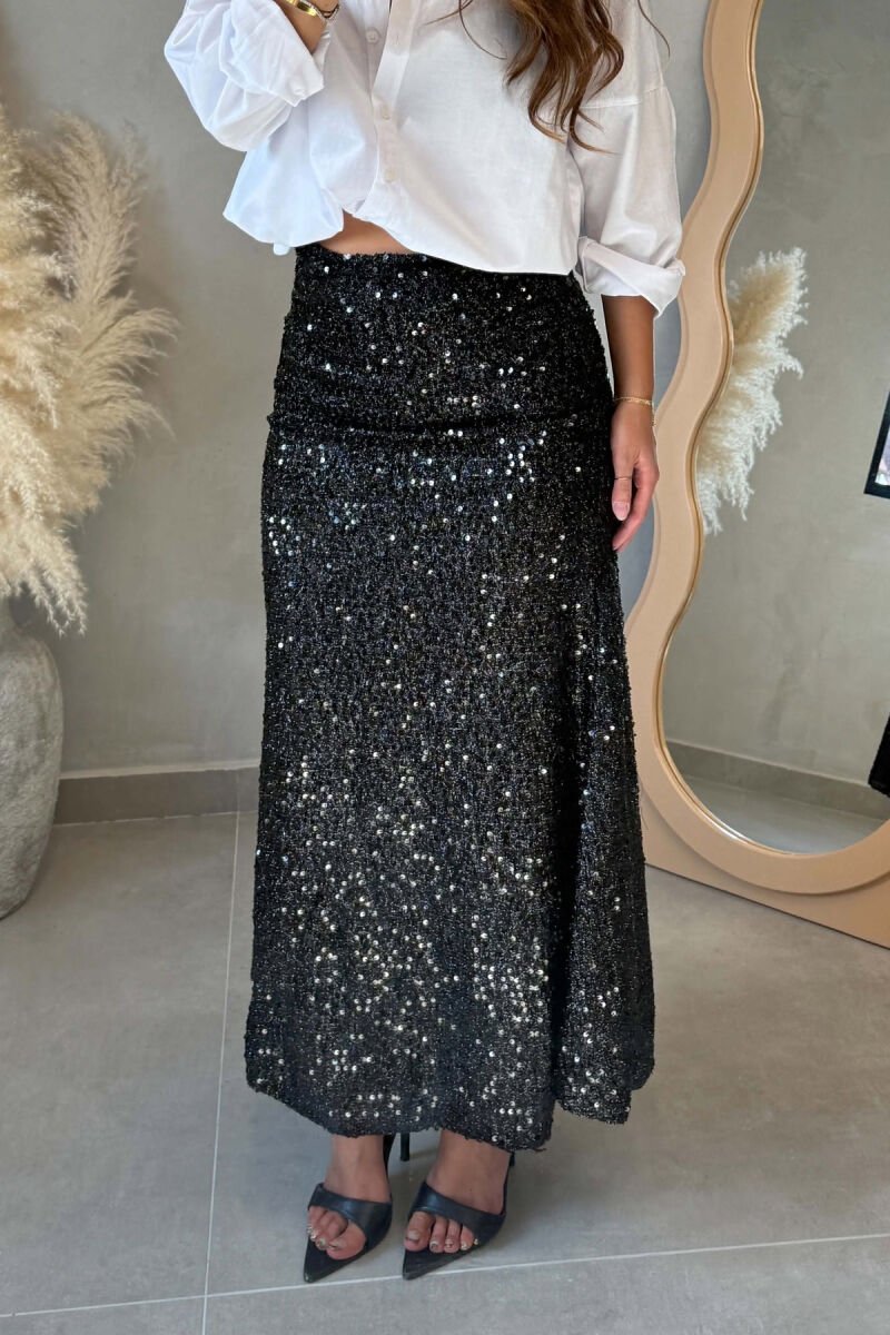 ONE COLOR SHINNY LONG WOMEN SKIRT BLACK/ E ZEZE - 4