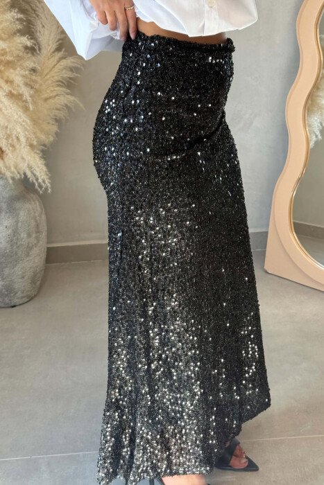 ONE COLOR SHINNY LONG WOMEN SKIRT BLACK/ E ZEZE - 5