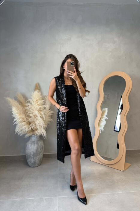 ONE COLOR SHINNY LONG WOMEN VEST BLACK/ E ZEZE - 2