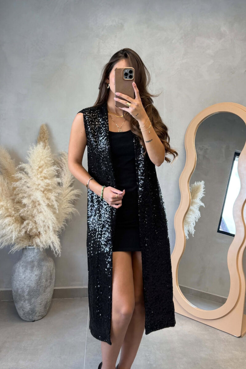 ONE COLOR SHINNY LONG WOMEN VEST BLACK/ E ZEZE - 3