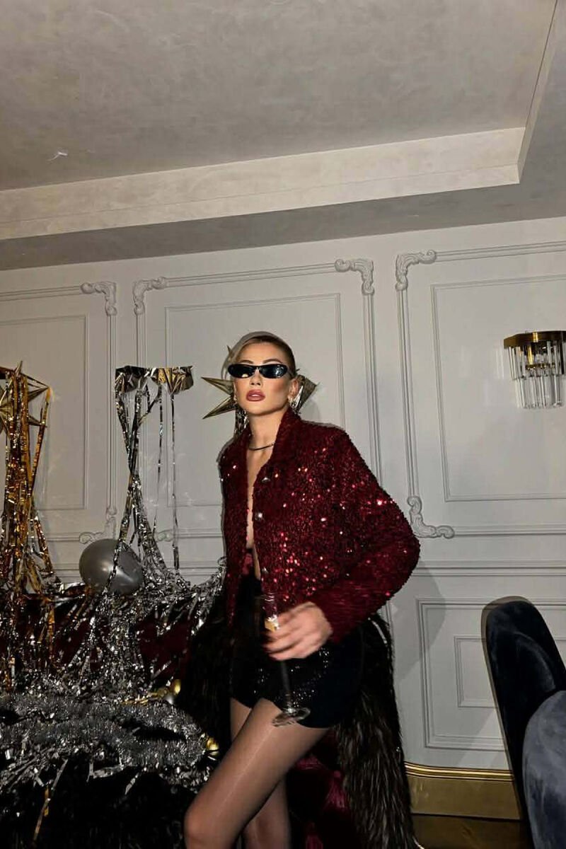 ONE COLOR SHINNY WOMEN JACKET BURGUNDY/VISHNJE - 2