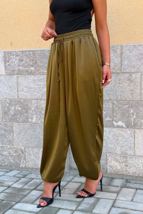 ONE COLOR SHINY BALLON WOMEN TROUSERS OLIVE/ULLI - 5