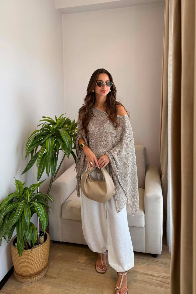 ONE COLOR SHINY BEACH KNIT COVER-UP BEIGE/BEZHE - 5