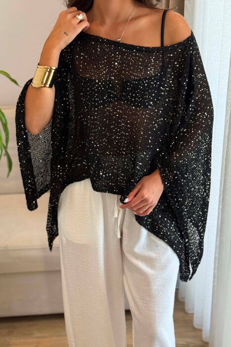 ONE COLOR SHINY BEACH KNIT COVER-UP BLACK/ E ZEZE - 6