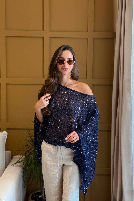 ONE COLOR SHINY BEACH KNIT COVER-UP BLUE/BLU - KLAUDIO FASHION