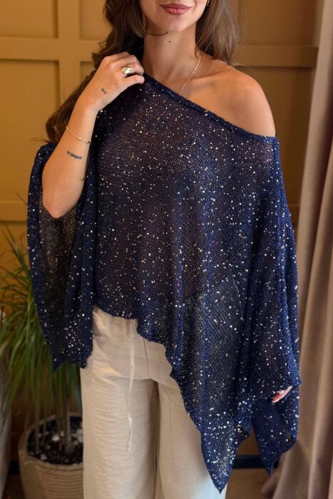ONE COLOR SHINY BEACH KNIT COVER-UP BLUE/BLU - 2