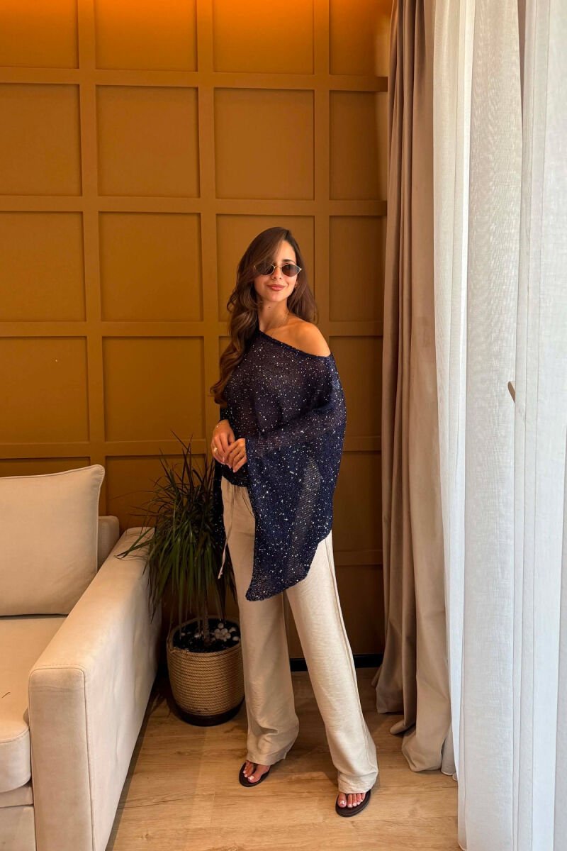 ONE COLOR SHINY BEACH KNIT COVER-UP BLUE/BLU - 4