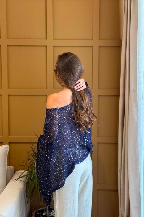 ONE COLOR SHINY BEACH KNIT COVER-UP BLUE/BLU - 6
