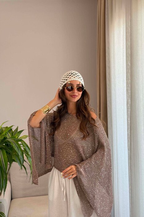 ONE COLOR SHINY BEACH KNIT COVER-UP BROWN/KAFE - 3
