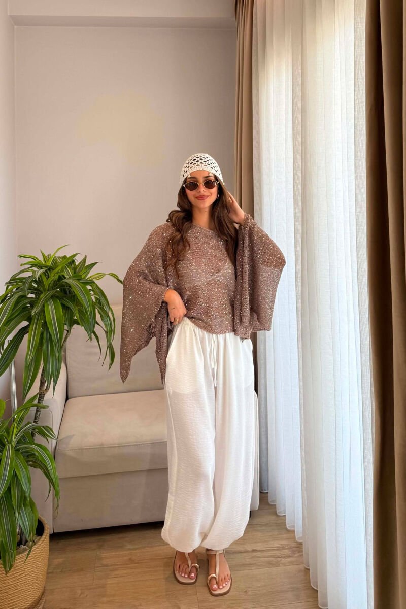 ONE COLOR SHINY BEACH KNIT COVER-UP BROWN/KAFE - 5
