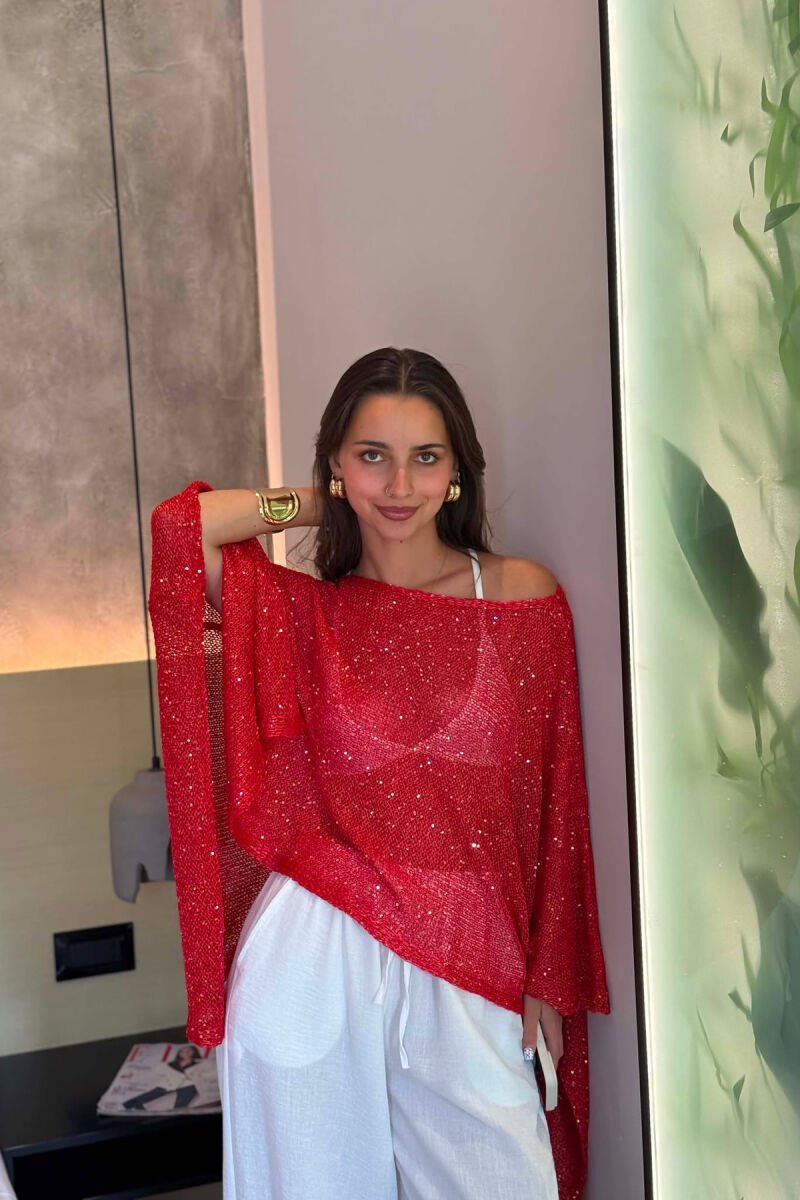 ONE COLOR SHINY BEACH KNIT COVER-UP RED/E KUQE - 4