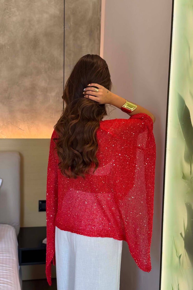 ONE COLOR SHINY BEACH KNIT COVER-UP RED/E KUQE - 5