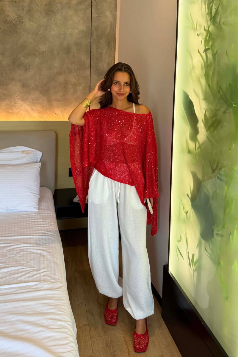 ONE COLOR SHINY BEACH KNIT COVER-UP RED/E KUQE - 6