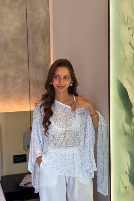 ONE COLOR SHINY BEACH KNIT COVER-UP WHITE-E BARDHE - KLAUDIO FASHION