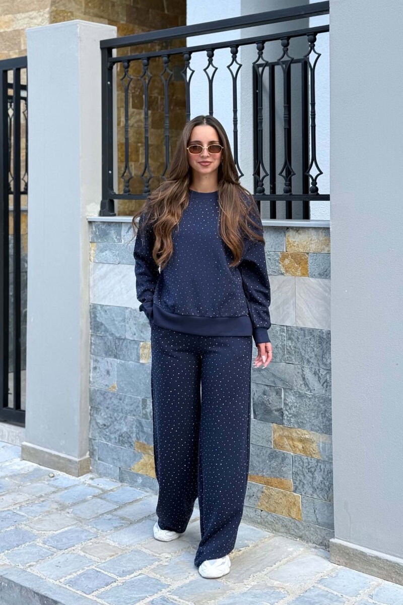 ONE COLOR SHINY DETAILS SWEATSHIRT +TROUSERS WOMAN SET BLUE/BLU - 2