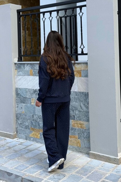 ONE COLOR SHINY DETAILS SWEATSHIRT +TROUSERS WOMAN SET BLUE/BLU - 5