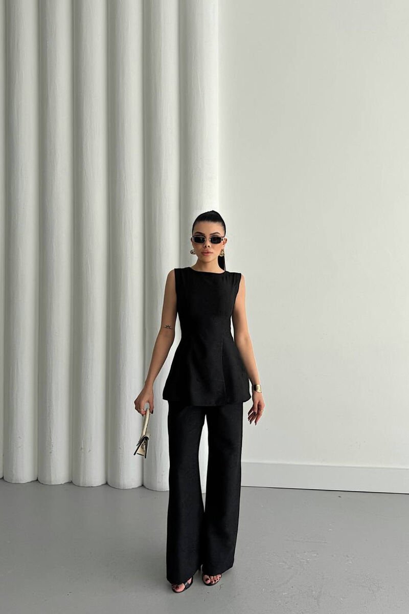 ONE COLOR SHINY DETAILS TROUSERS + TANK TOP WOMAN SET BLACK/ E ZEZE - 1