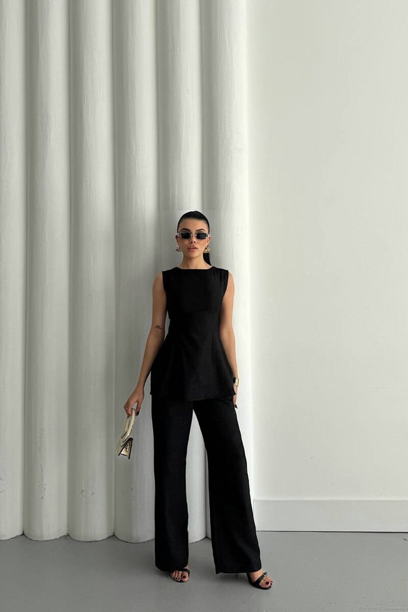 ONE COLOR SHINY DETAILS TROUSERS + TANK TOP WOMAN SET BLACK/ E ZEZE - 2