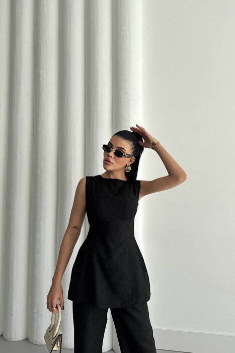ONE COLOR SHINY DETAILS TROUSERS + TANK TOP WOMAN SET BLACK/ E ZEZE - 4