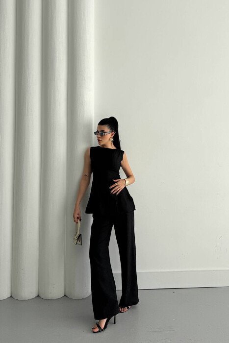 ONE COLOR SHINY DETAILS TROUSERS + TANK TOP WOMAN SET BLACK/ E ZEZE - 5