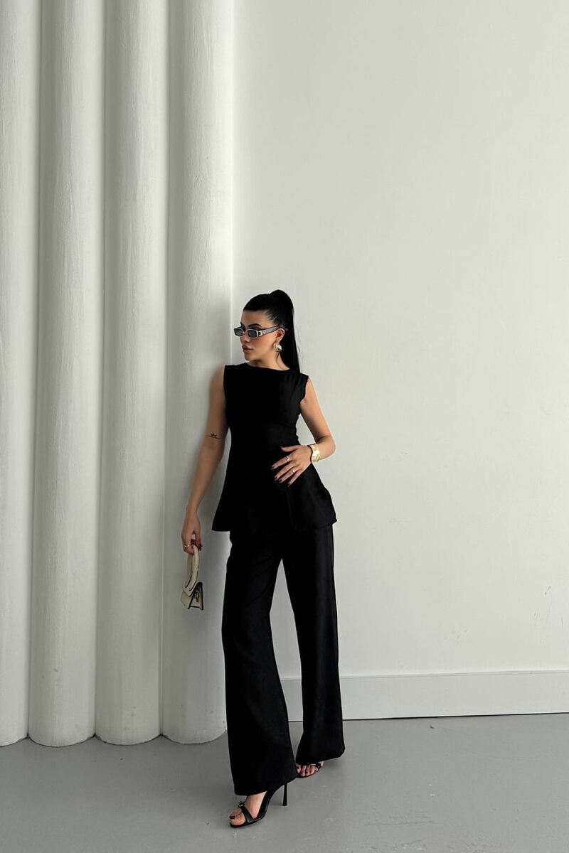 ONE COLOR SHINY DETAILS TROUSERS + TANK TOP WOMAN SET BLACK/ E ZEZE - 5