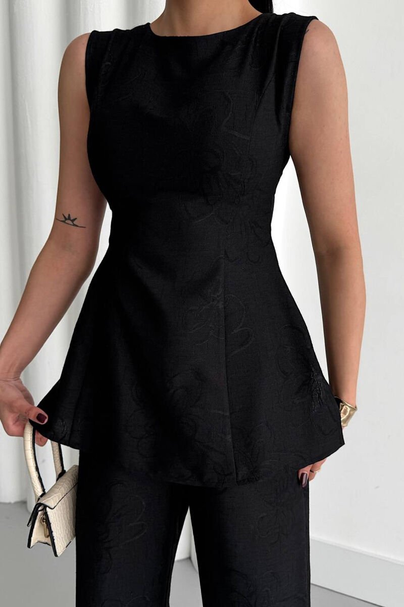 ONE COLOR SHINY DETAILS TROUSERS + TANK TOP WOMAN SET BLACK/ E ZEZE - 6