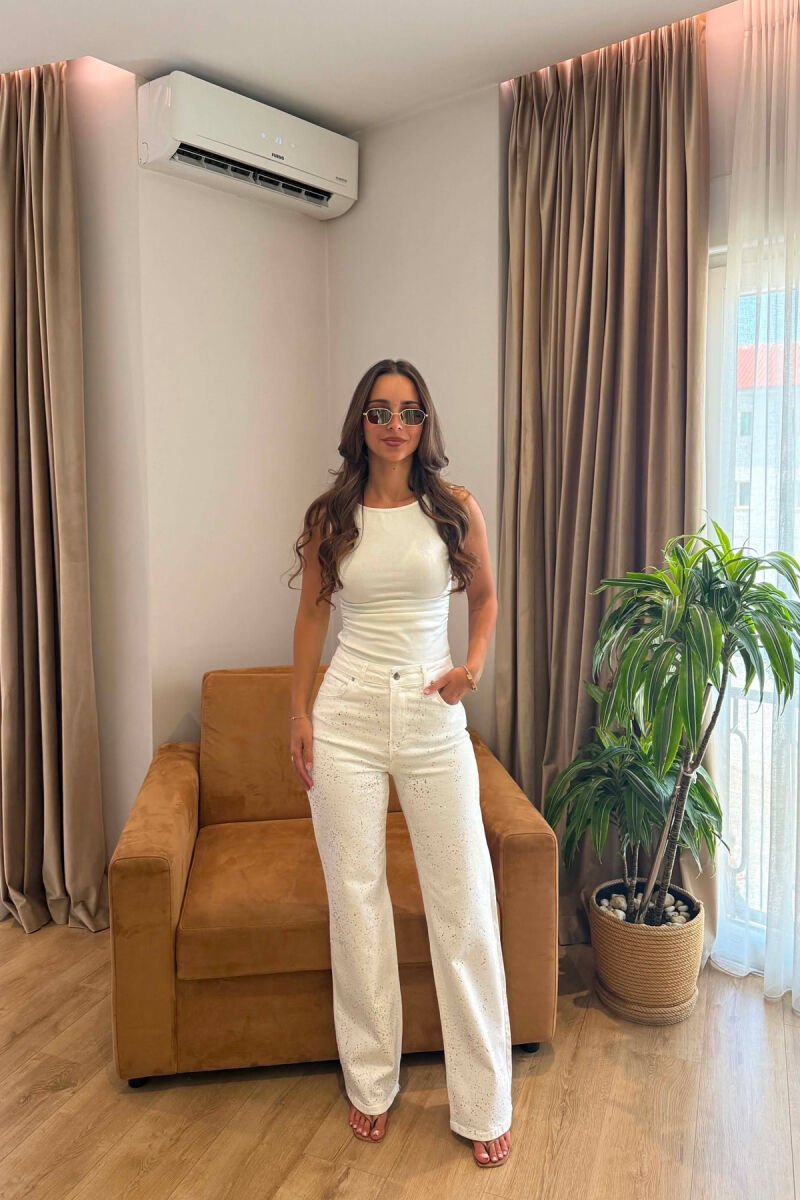 ONE COLOR SHINY DETAILS WOMAN JEANS WHITE-E BARDHE - 1