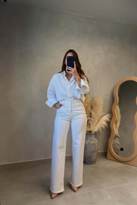 ONE COLOR SHINY DETAILS WOMAN JEANS WHITE-E BARDHE - KLAUDIO FASHION