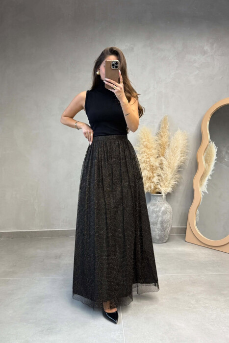 ONE COLOR SHINY DETAILS WOMAN SKIRT BLACK/ E ZEZE - 
