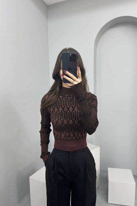 ONE COLOR SHINY SEMI NECK WOMEN SWEATER BRONX/BRONX 