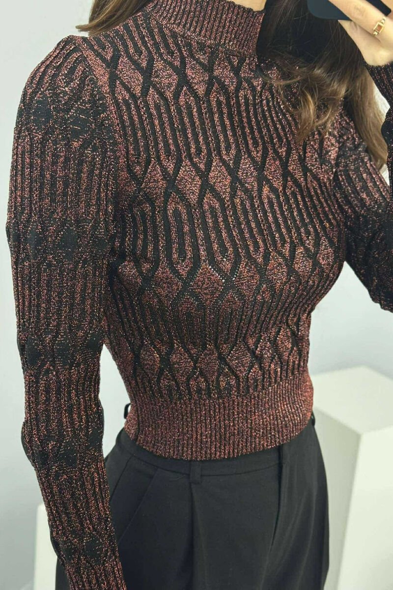 ONE COLOR SHINY SEMI NECK WOMEN SWEATER BRONX/BRONX - 3