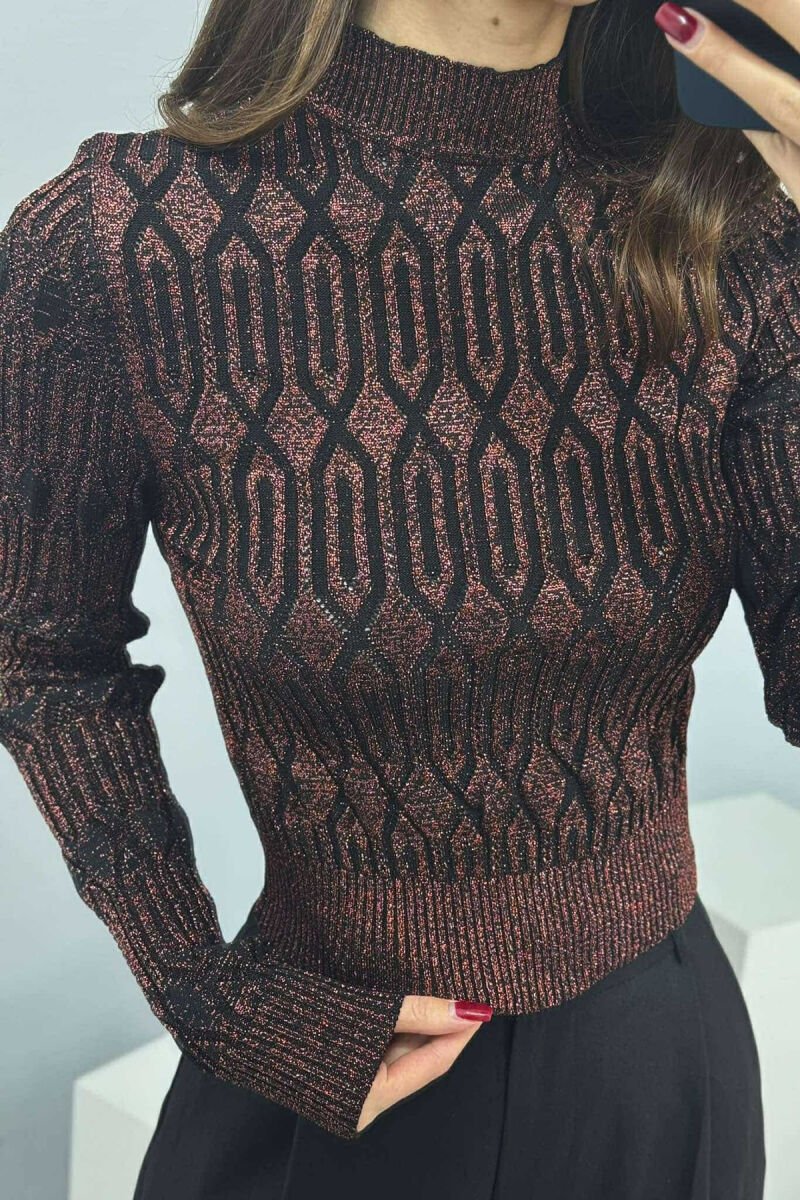 ONE COLOR SHINY SEMI NECK WOMEN SWEATER BRONX/BRONX - 4