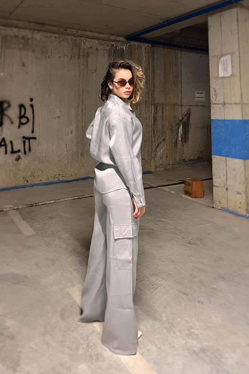ONE COLOR SHINY SHIRT+TROUSERS WOMEN SET GREY/GRI - 4