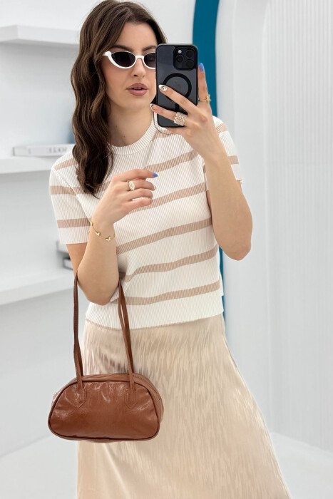ONE COLOR SHINY SMALL WOMEN BAG BROWN/KAFE - 3