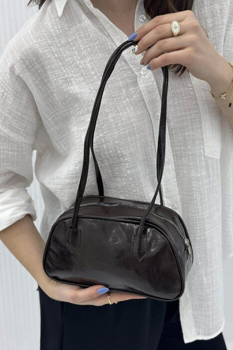 ONE COLOR SHINY SMALL WOMEN BAG DARK BROWN/KAE - 1