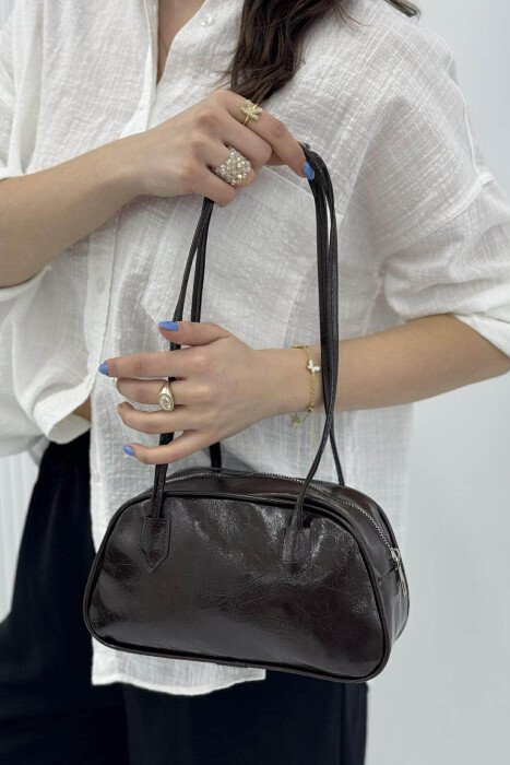 ONE COLOR SHINY SMALL WOMEN BAG DARK BROWN/KAE - 2