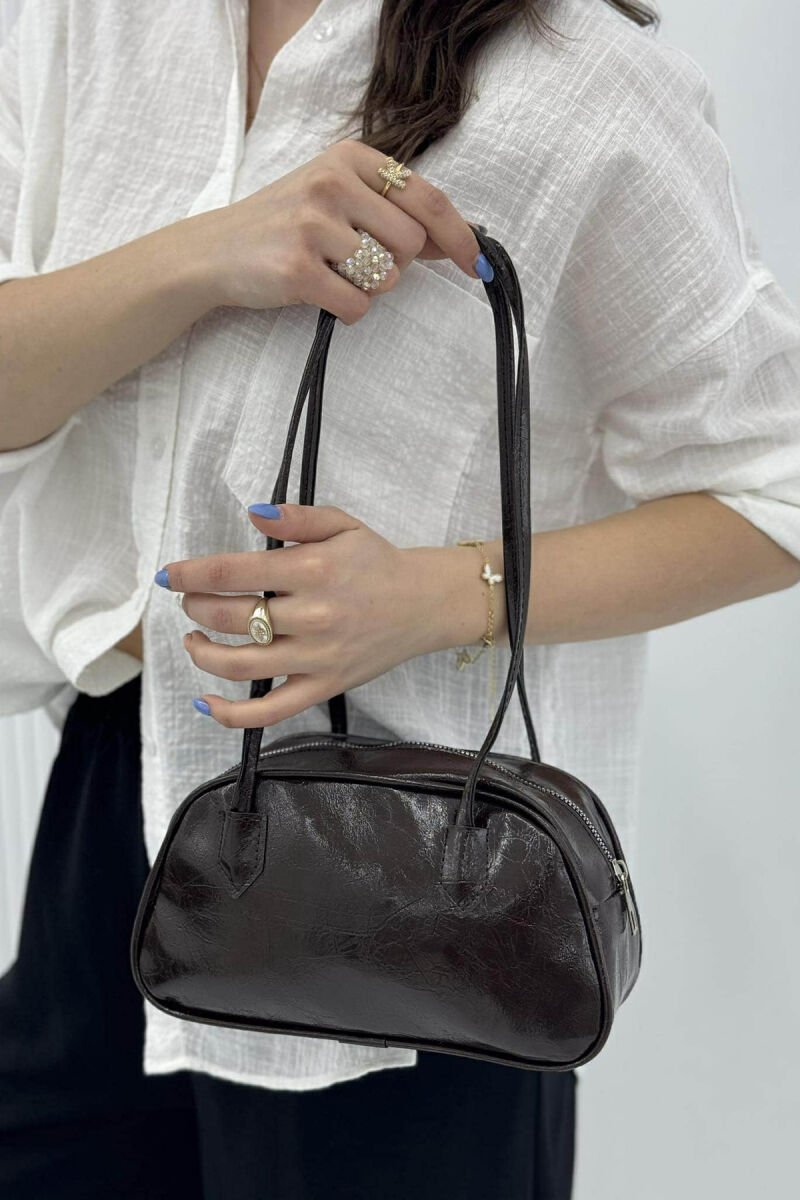 ONE COLOR SHINY SMALL WOMEN BAG DARK BROWN/KAE - 2