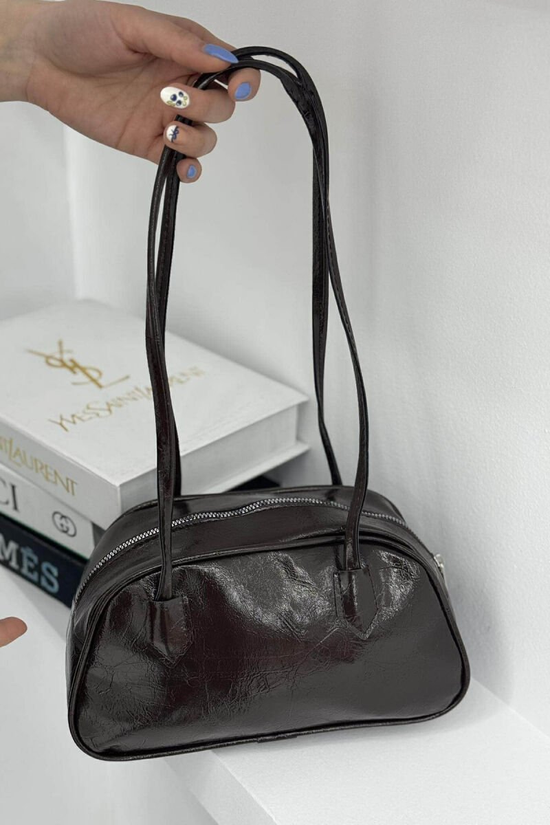 ONE COLOR SHINY SMALL WOMEN BAG DARK BROWN/KAE - 4
